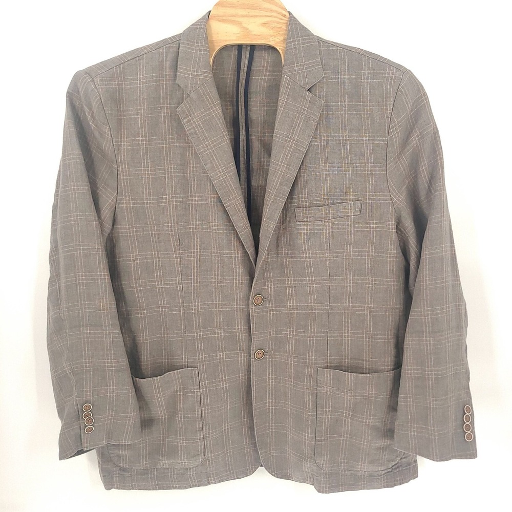 Carbon 2 Cobalt Blazer Mens Extra Large Gray Linen Plaid Button Lightweight